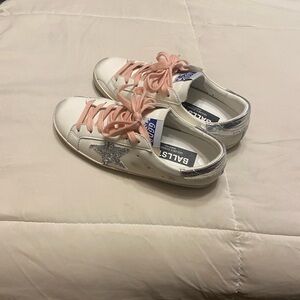 Golden Goose White Sneakers with Silver Star and Heel